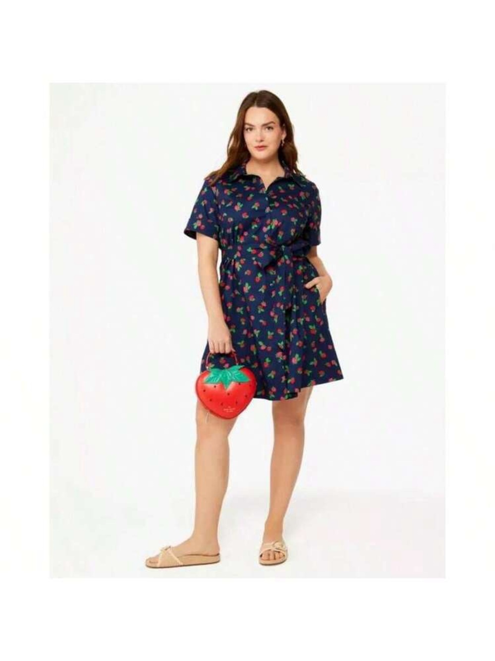 Kate Spade Tossed Strawberry Shirtdress Size XL NWT - Picture 3 of 13